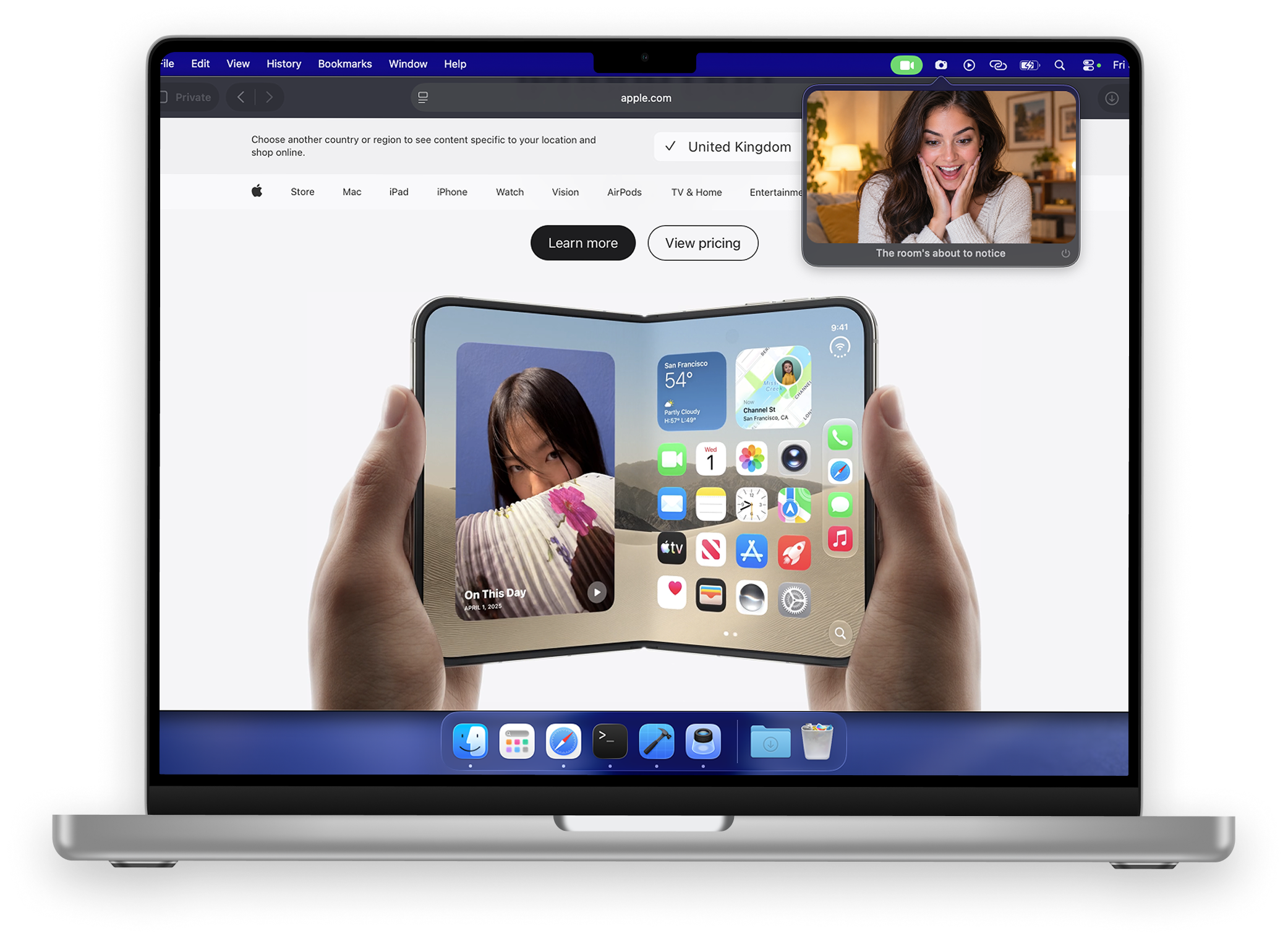 LilMirror open in the macOS menu bar over a video call, showing a live mirror and a compliment