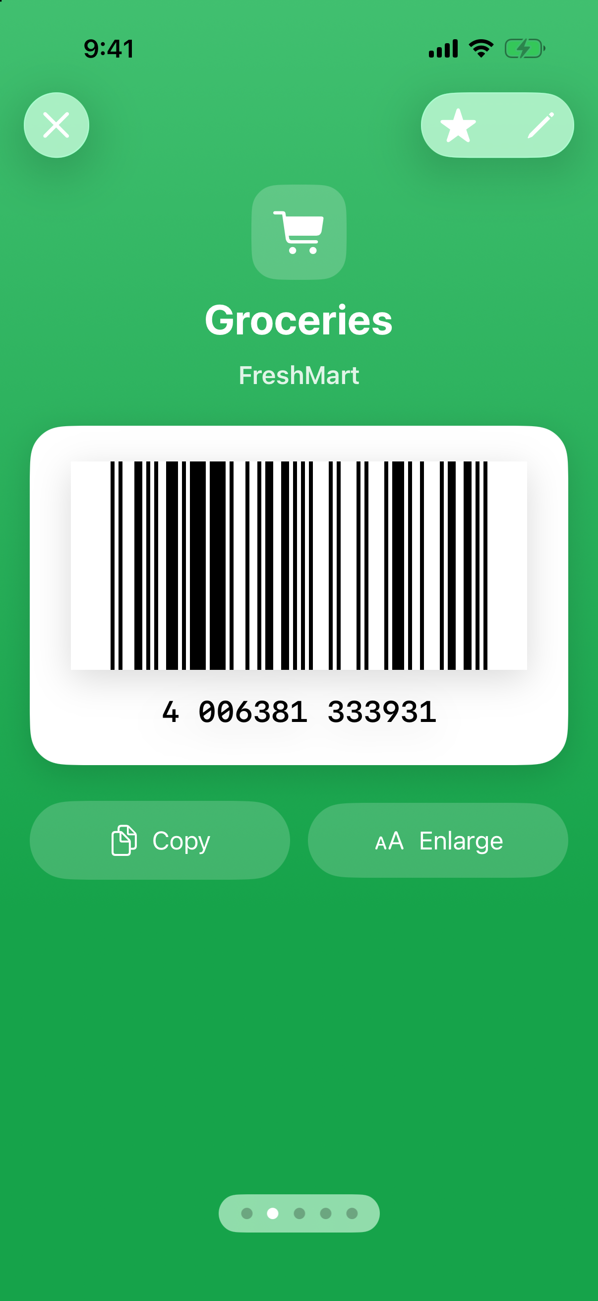LilPass showing a grocery loyalty card with its barcode, full screen