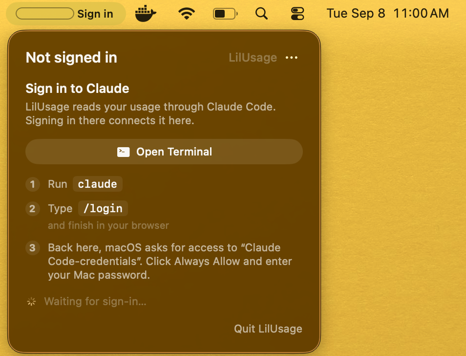 Claude Code login prompt in the terminal